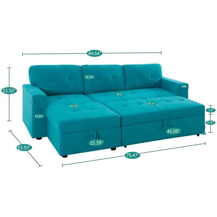 Divano sezionale reversibile con letto estraibile, chaise longue con contenitore nascosto, gambe durevoli,