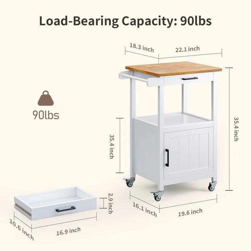 Carrello da Cucina in Legno con Cassetti