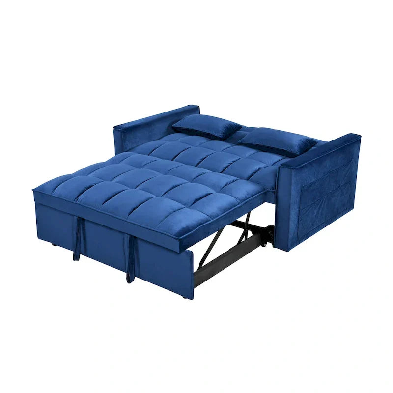 Divanetto Futon Moderno in Velluto con Schienale Reclinabile e Tasche, 2 Posti – Grigio Scuro / Grigio Chiaro / Blu / Nero