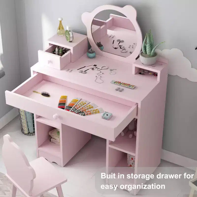 Set scrivania e sedia da trucco 2-in-1 Princess con contenitore - Toeletta per bambine per giochi di finzione - Rosa