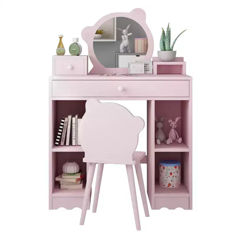 Set scrivania e sedia da trucco 2-in-1 Princess con contenitore - Toeletta per bambine per giochi di finzione - Rosa