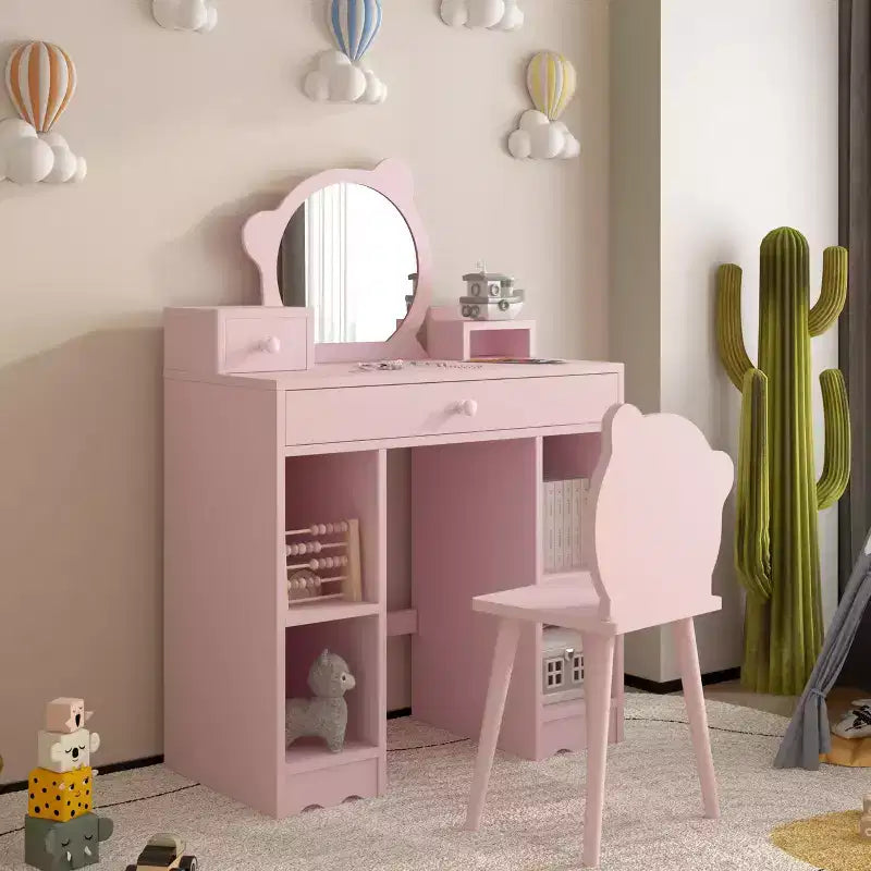 Set scrivania e sedia da trucco 2-in-1 Princess con contenitore - Toeletta per bambine per giochi di finzione - Rosa