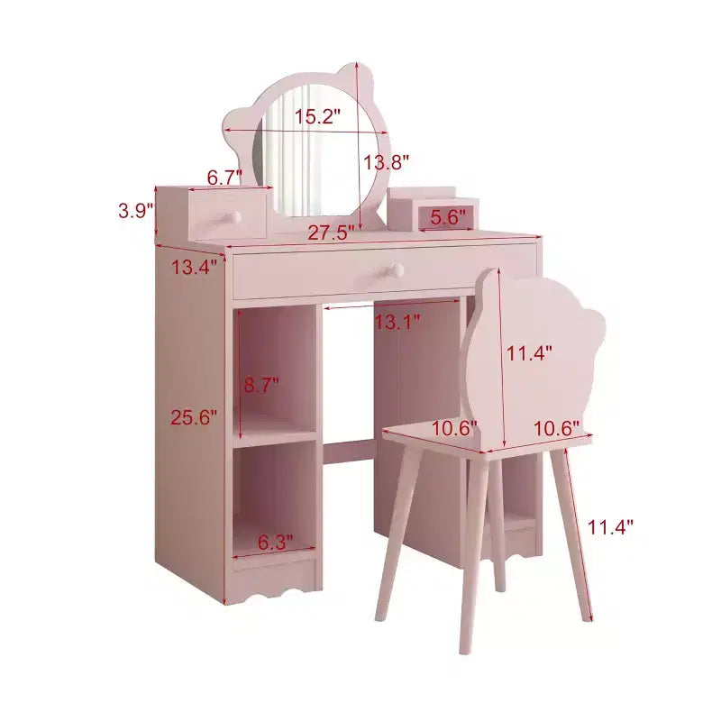 Set scrivania e sedia da trucco 2-in-1 Princess con contenitore - Toeletta per bambine per giochi di finzione - Rosa