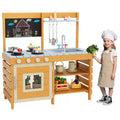 Mud Kitchen for Kids Outdoor Playset Kitchen with Cookware Pretend Stove Single Door Cabinet Bottom Storage Shelves Ideal Gift for Boys Girls 3-8