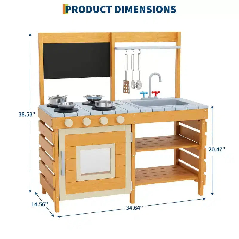 Cucina Giocattolo da Esterno per Bambini, con Utensili da Cucina, Fornello Giocattolo, Armadietto ad un'Anta, Ripiani Contenitori Inferiori, Regalo Ideale per Bambini e Bambine di 3-8 Anni