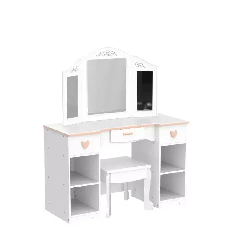 Set di toeletta per bambini con specchio e cassetto - Set tavolo e sedia da toeletta per bambine con set trucco in legno, perfetto per bambine dai 3 ai 9 anni, bianco