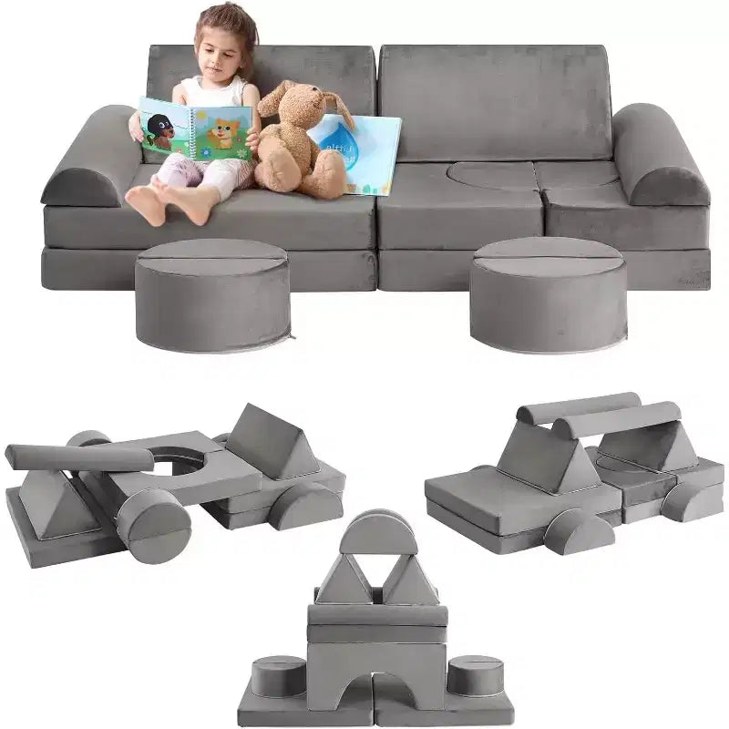 Divano da Gioco Modulare per Bambini a 15 Pezzi, Divano da Terra Creativo per Bambini e Bambine, Divano dell'Immaginazione per la Stanza dei Giochi