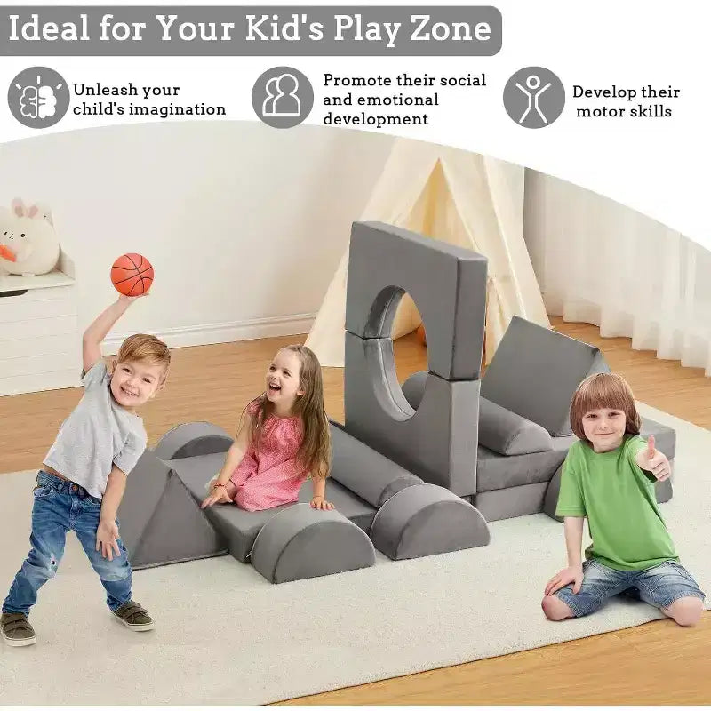 Divano da Gioco Modulare per Bambini a 15 Pezzi, Divano da Terra Creativo per Bambini e Bambine, Divano dell'Immaginazione per la Stanza dei Giochi