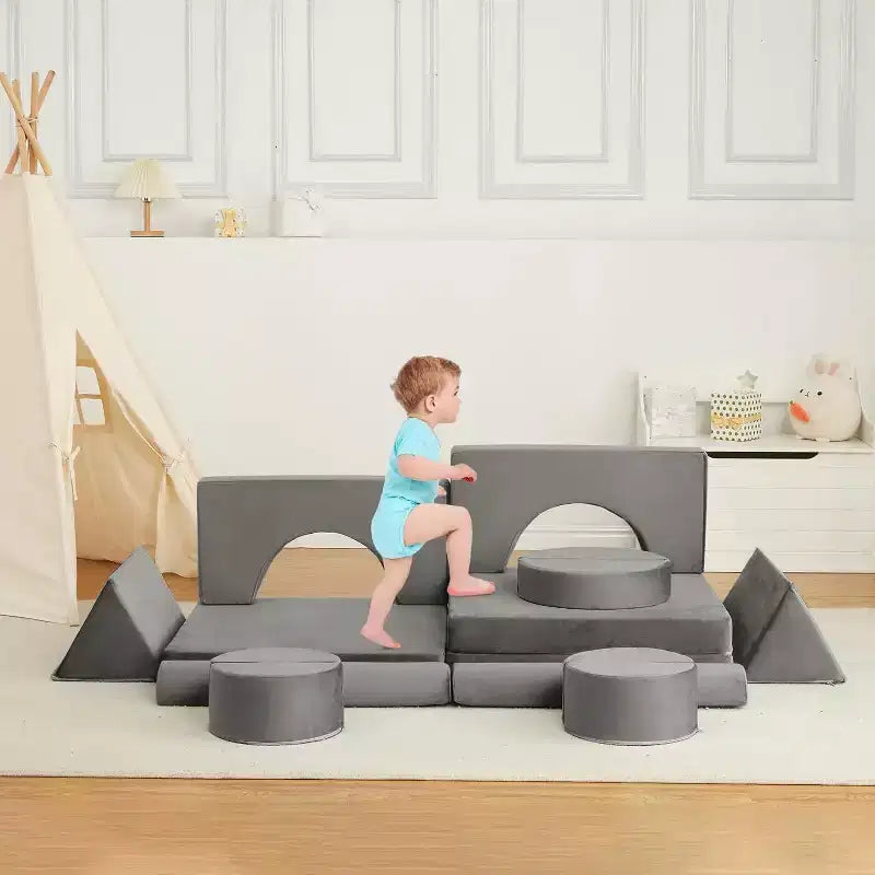 Divano da Gioco Modulare per Bambini a 15 Pezzi, Divano da Terra Creativo per Bambini e Bambine, Divano dell'Immaginazione per la Stanza dei Giochi