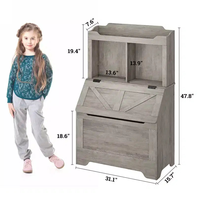 Libreria e organizer per giocattoli in legno per bambini da 47,8 pollici con coperchio ribaltabile, organizer per giocattoli per bambini/e