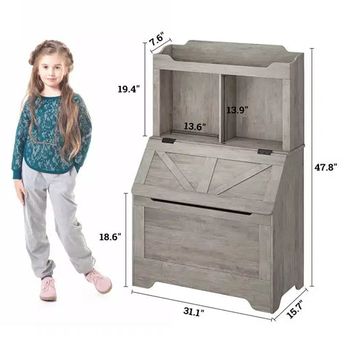 Libreria e organizer per giocattoli in legno per bambini da 47,8 pollici con coperchio ribaltabile, organizer per giocattoli per bambini/e