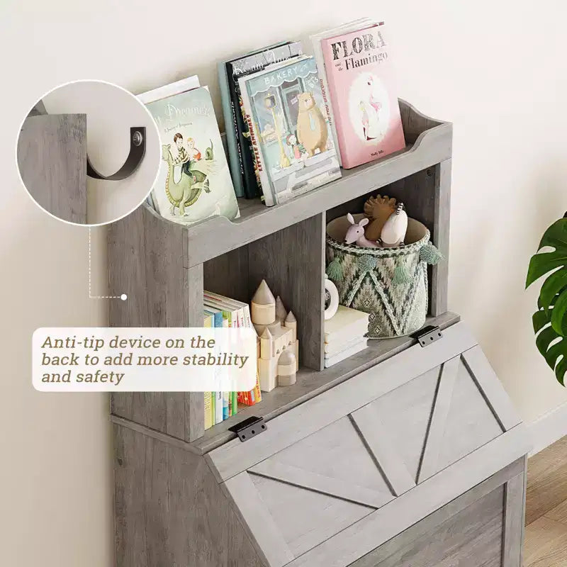 Libreria e organizer per giocattoli in legno per bambini da 47,8 pollici con coperchio ribaltabile, organizer per giocattoli per bambini/e