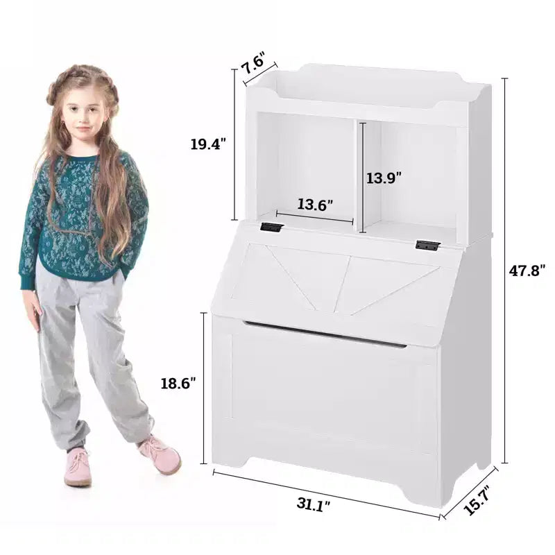 Libreria e organizer per giocattoli in legno per bambini da 47,8 pollici con coperchio ribaltabile, organizer per giocattoli per bambini/e