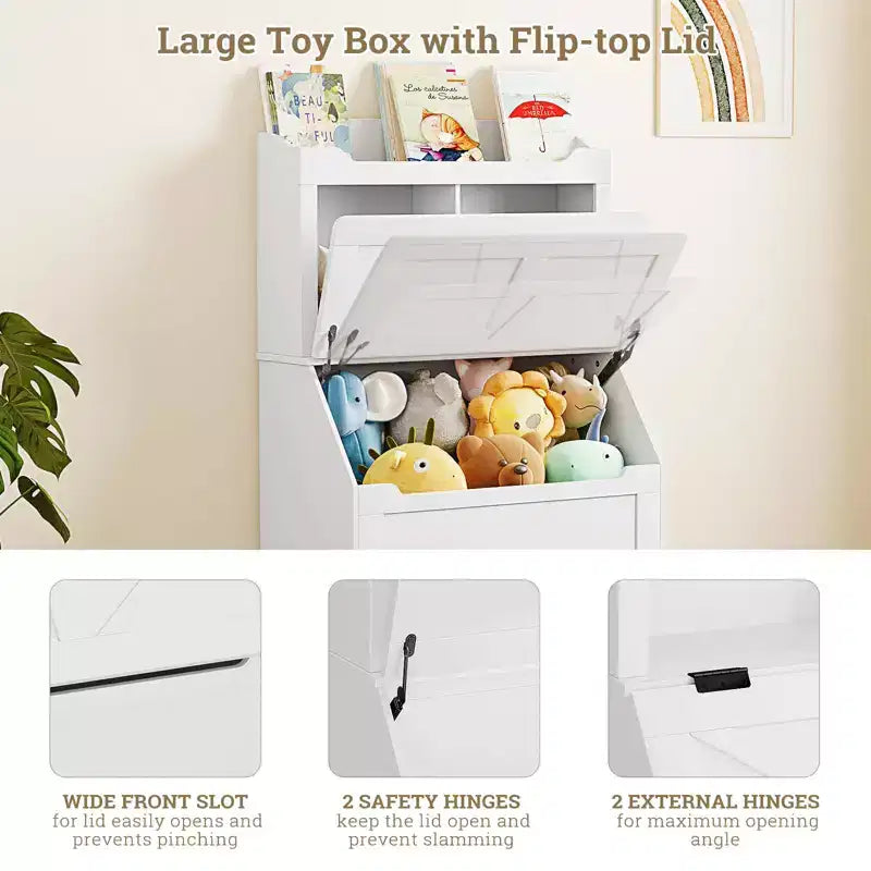 Libreria e organizer per giocattoli in legno per bambini da 47,8 pollici con coperchio ribaltabile, organizer per giocattoli per bambini/e