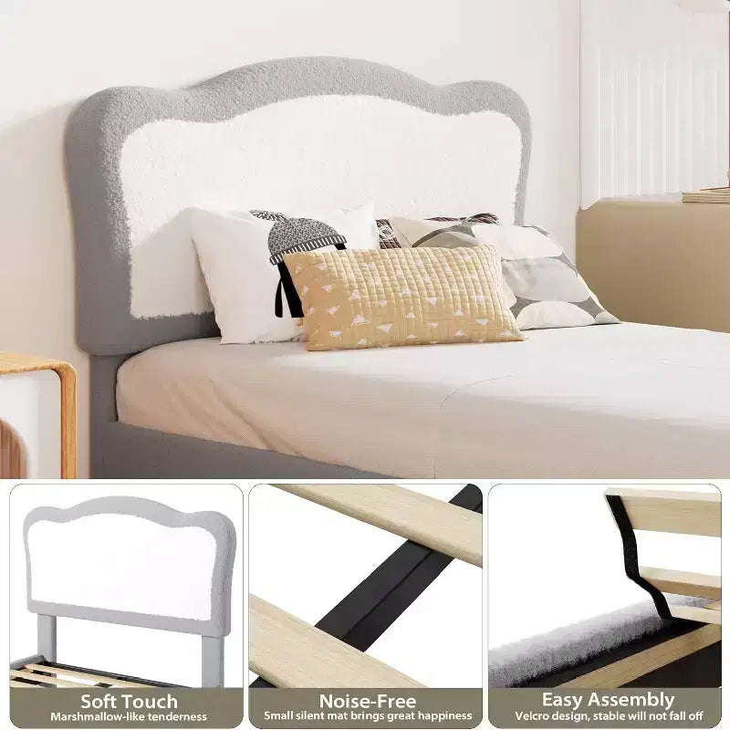 Struttura letto per bambini, Struttura letto singola imbottita per bambini, con testiera a conchiglia, Grazioso letto in velluto per bambine e bambini