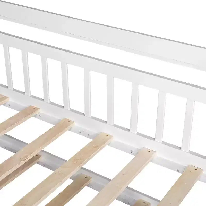 Letto a capanna con letto estraibile e ripiani, letto a piattaforma per bambini con sponde, struttura in legno a forma di tenda da gioco per ragazze e ragazzi, bianco