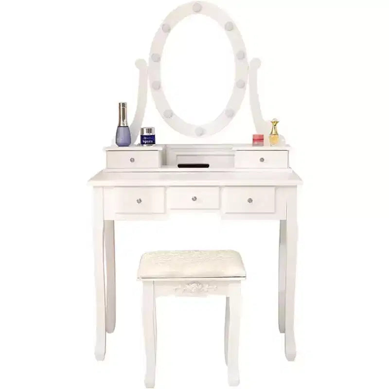 Vanity Desk, Girls Vanity Set with Mirror and Stool, Wooden 2 in 1 Princess Makeup Desk Dressing Table , Toddler Vanity Dresser Set with Drawer