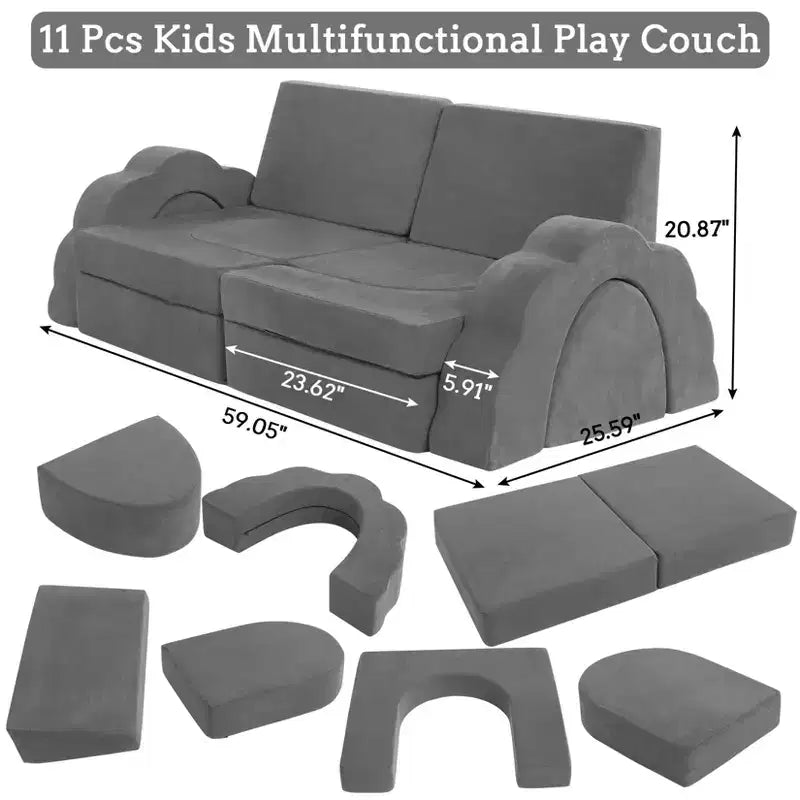 Set divano giochi modulare da 11 pezzi per bambini, divano combinato per bambini, divano convertibile e tappetino da pavimento, adatto per ragazzi e ragazze.