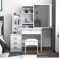 Okak Modern Vanity Desk with Large Mirror, Makeup Vanity with 4 Drawers and Shelves, Girls Vanity with Chair for Bedroom, Vanity Room, White