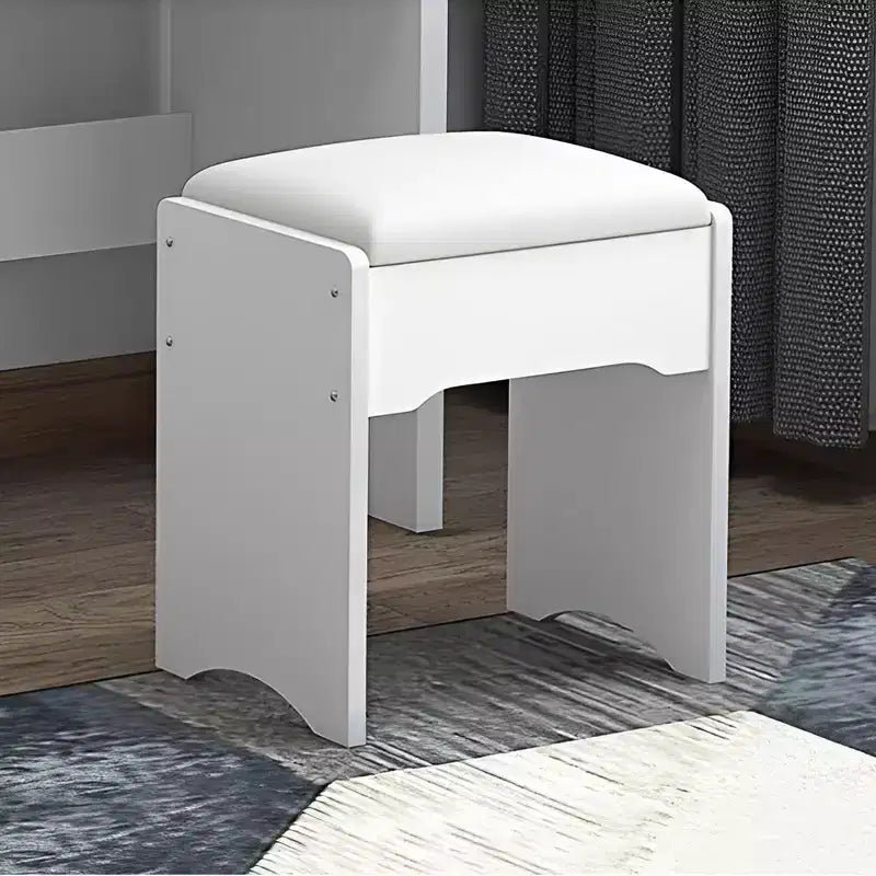 Moderna scrivania con specchio grande, mobile trucco con 4 cassetti e mensole, specchiera con sedia per camera da letto, camerino, bianco