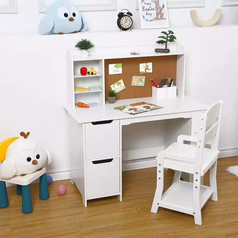 Set scrivania e sedia per bambini con libreria, lavagna e armadietto - Tavolo da studio in legno per bambini e bambine dai 3 agli 8 anni