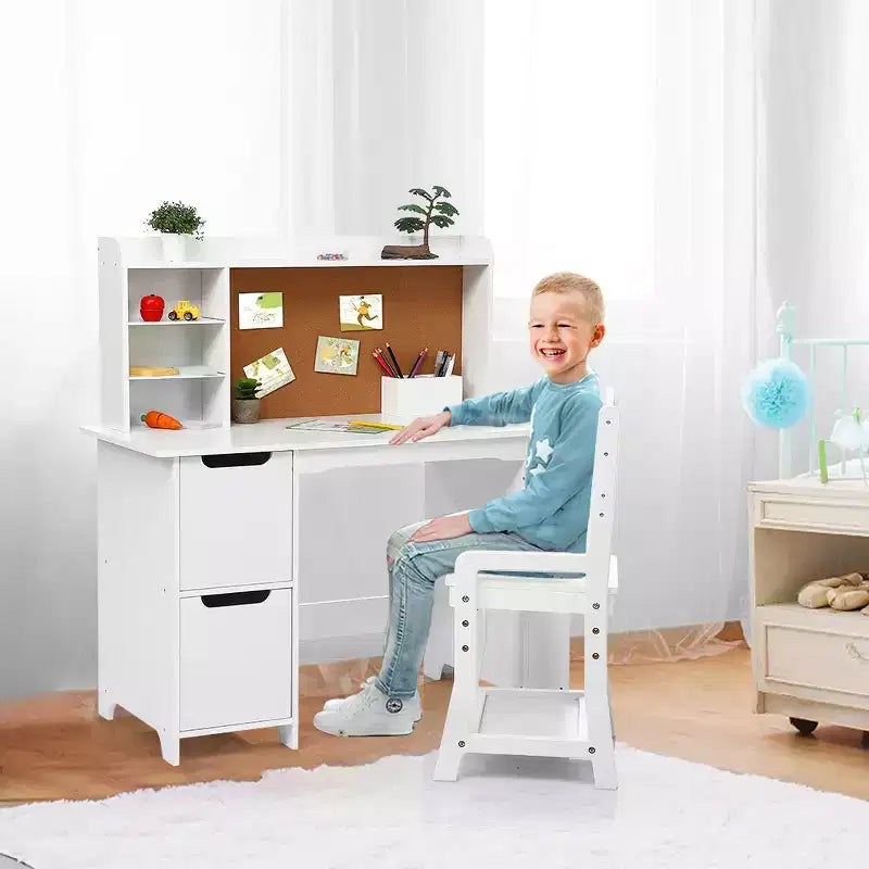Set scrivania e sedia per bambini con libreria, lavagna e armadietto - Tavolo da studio in legno per bambini e bambine dai 3 agli 8 anni