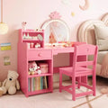 GustoWave Kids Vanity with Crown Mirror  2-in-1 Vanity Table & Chair Set with Storage Cabinet, Bookshelf & Drawer for Little Girls