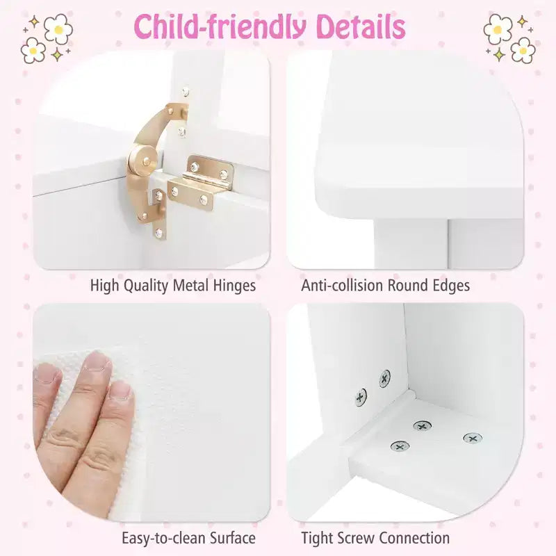 Set Tavolo Toeletta e Sedia per Bambini, Scrivania da Trucco 2-in-1 per Principesse