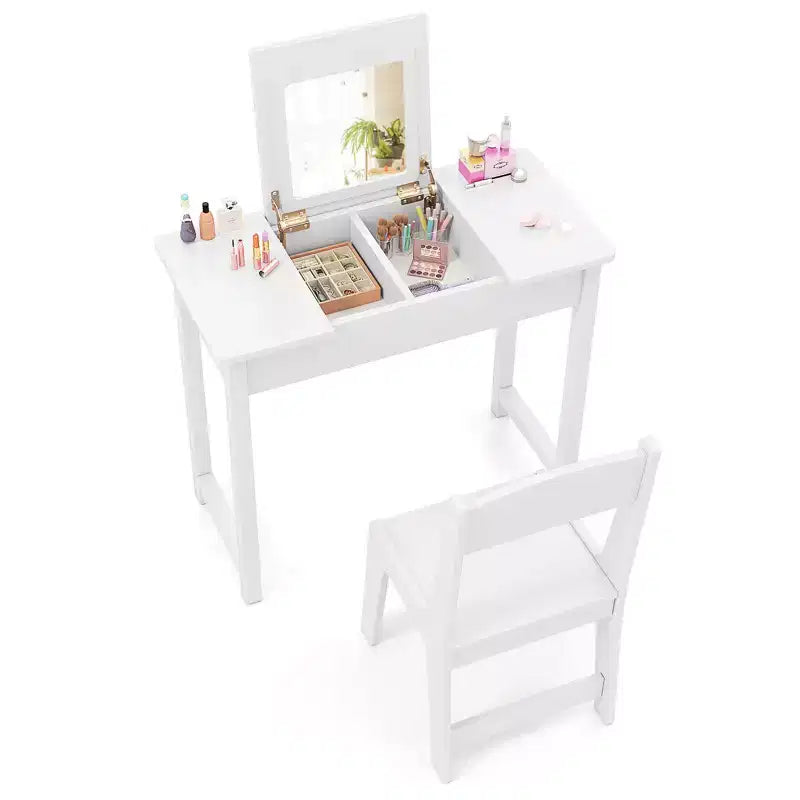 Set Tavolo Toeletta e Sedia per Bambini, Scrivania da Trucco 2-in-1 per Principesse
