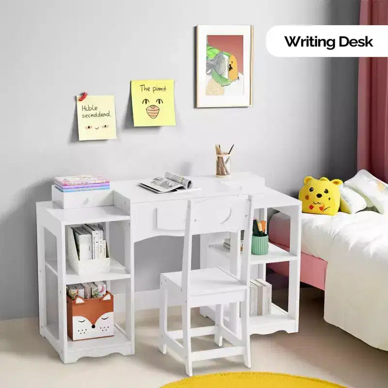 Karl Home Tavolino da trucco e sedia per bambini, Mobiletto da toeletta 2 in 1 con specchio a tre ante per bambine