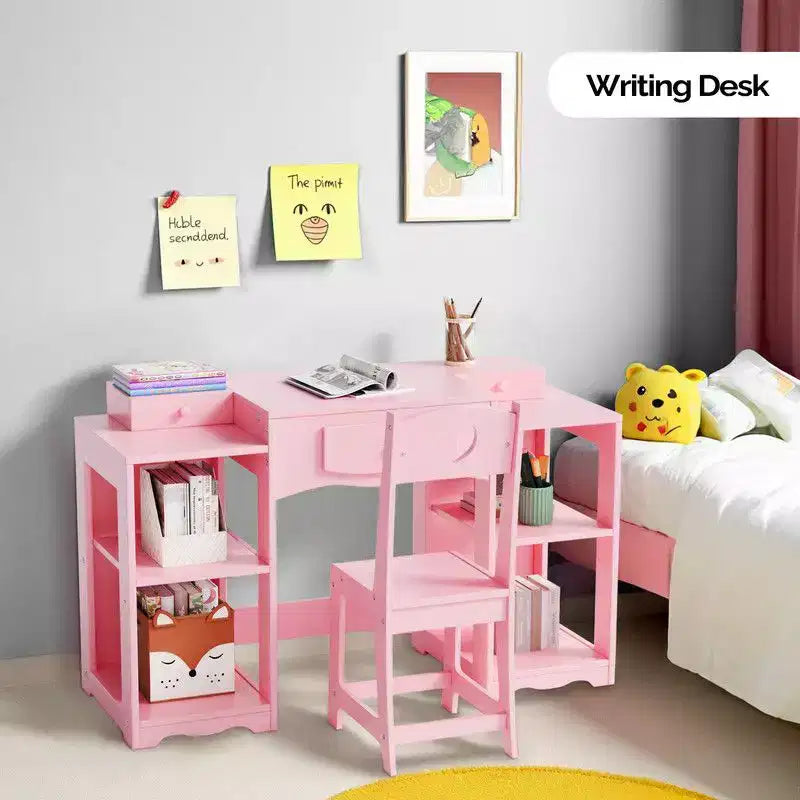 Karl Home Tavolino da trucco e sedia per bambini, Mobiletto da toeletta 2 in 1 con specchio a tre ante per bambine