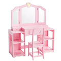 Karl Home Tavolino da trucco e sedia per bambini, Mobiletto da toeletta 2 in 1 con specchio a tre ante per bambine