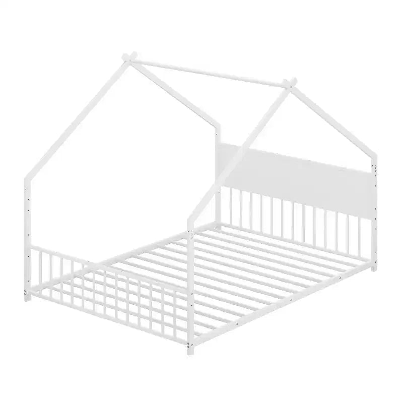 Letto a casetta Bellemave Full Size per bambini con tetto e luci a LED, struttura in metallo con doghe, letto basso per bambini e bambine, sonno confortevole, divertente e sicuro, bianco