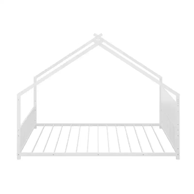 Letto a casetta Bellemave Full Size per bambini con tetto e luci a LED, struttura in metallo con doghe, letto basso per bambini e bambine, sonno confortevole, divertente e sicuro, bianco