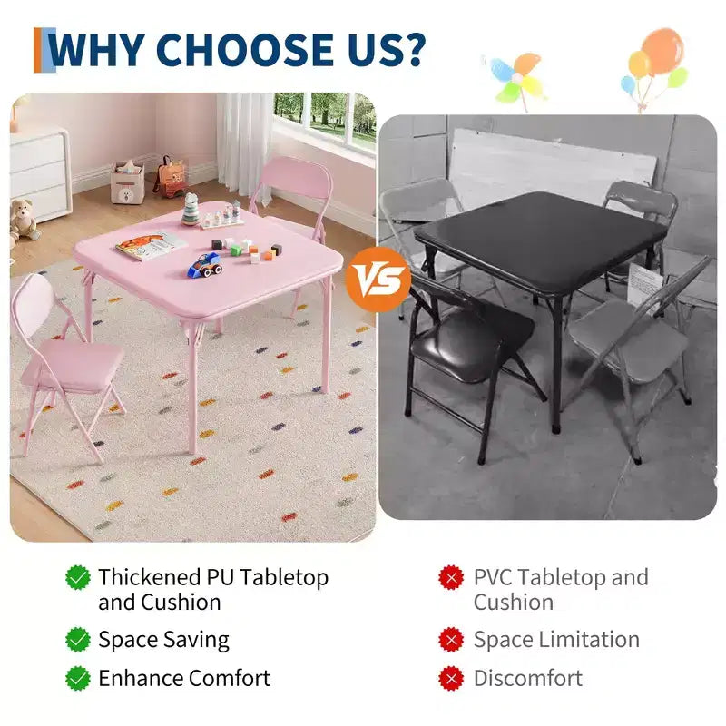 Set Tavolo e Sedie Pieghevoli per Bambini, Set Tavolo Attività per Bambini e Bambine da 3 o 5 Pezzi per Sala da Pranzo Asilo Nido Aula