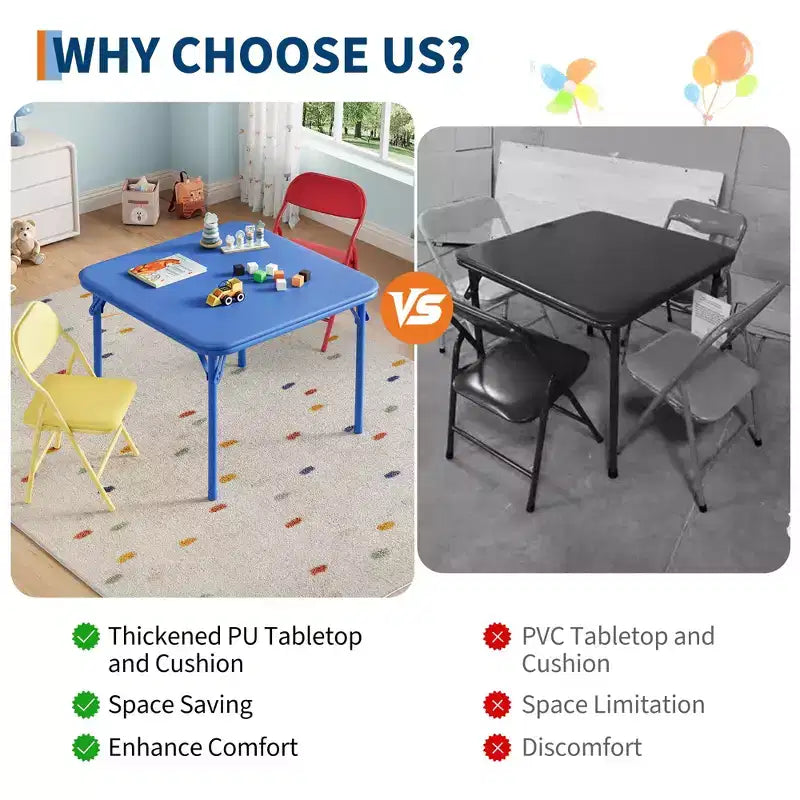 Set Tavolo e Sedie Pieghevoli per Bambini, Set Tavolo Attività per Bambini e Bambine da 3 o 5 Pezzi per Sala da Pranzo Asilo Nido Aula