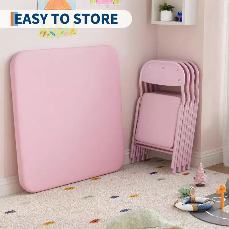 Set da 5 pezzi con tavolo pieghevole e sedie, Set tavolo e sedie per attività per bambini e bambine per sala da pranzo, asilo nido, aule