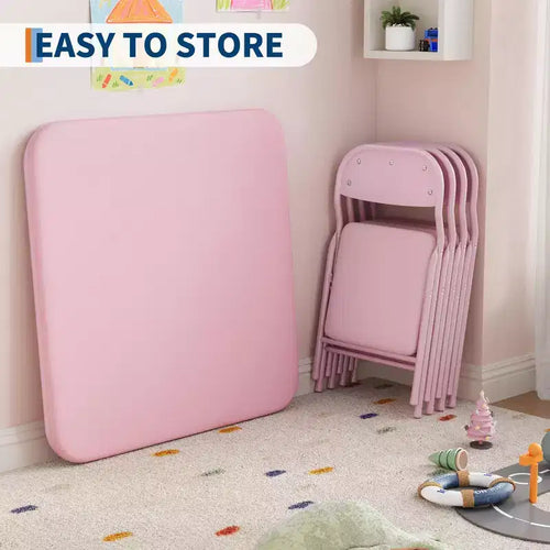 Set da 5 pezzi con tavolo pieghevole e sedie, Set tavolo e sedie per attività per bambini e bambine per sala da pranzo, asilo nido, aule