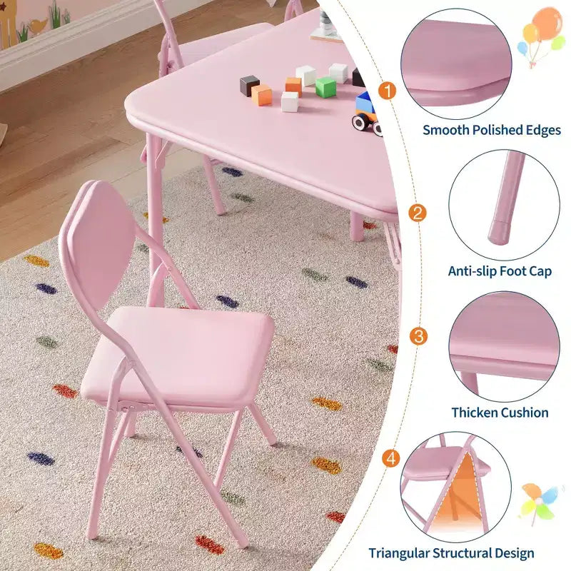 Set da 5 pezzi con tavolo pieghevole e sedie, Set tavolo e sedie per attività per bambini e bambine per sala da pranzo, asilo nido, aule