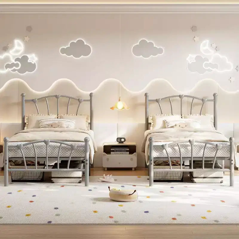 Letto Matrimoniale a Una Piazza e Mezza con Testiera e Pediera, Struttura del Letto a Piattaforma a Forma di Cuore, Supporto Robusto in Doghe Metalliche, Silenzioso, Nessuna Molla Richiesta