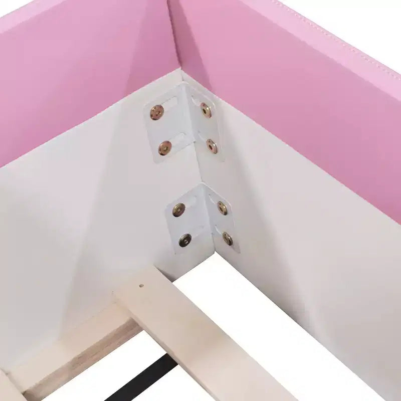 Struttura letto a pavimento Twin/Full/Queen Size con recinzione e scale, giroletto a pavimento imbottito in PU per bambine e bambini, per soggiorno