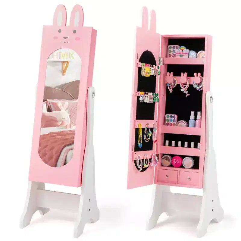 Set da trucco per bambine rosa, tavolo da toeletta e sedia da principessa con armadietto portagioie