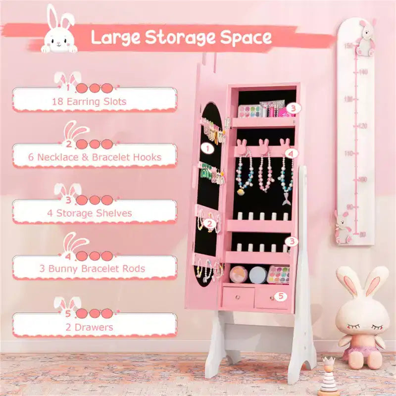 Set da trucco per bambine rosa, tavolo da toeletta e sedia da principessa con armadietto portagioie