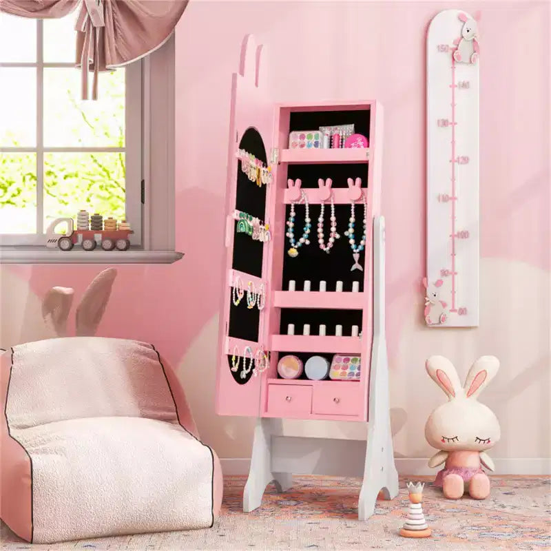 Set da trucco per bambine rosa, tavolo da toeletta e sedia da principessa con armadietto portagioie