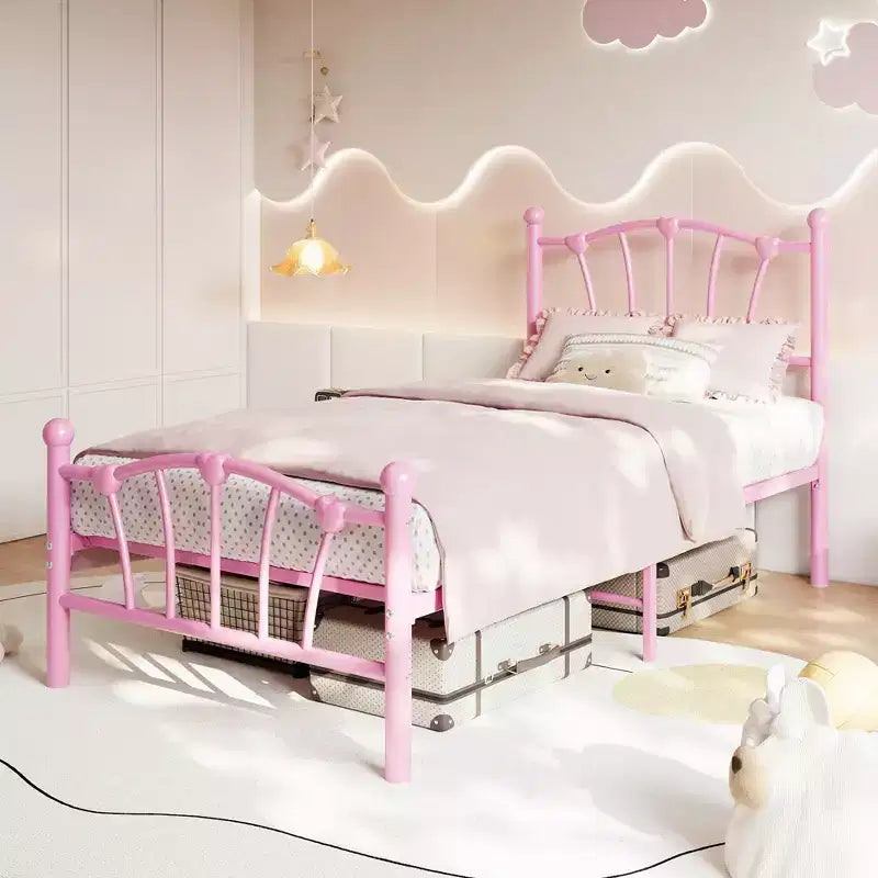Elegante Letto a Piattaforma in Metallo a Forma di Cuore - Struttura Robusta con Supporto a Doghe, Vano Contenitore Sotto il Letto, Nessuna Rete a Molle Necessaria - Misura Singola, Bianco