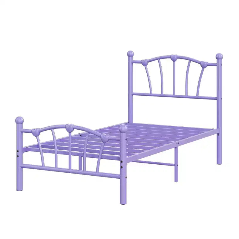 Elegante Letto a Piattaforma in Metallo a Forma di Cuore - Struttura Robusta con Supporto a Doghe, Vano Contenitore Sotto il Letto, Nessuna Rete a Molle Necessaria - Misura Singola, Bianco