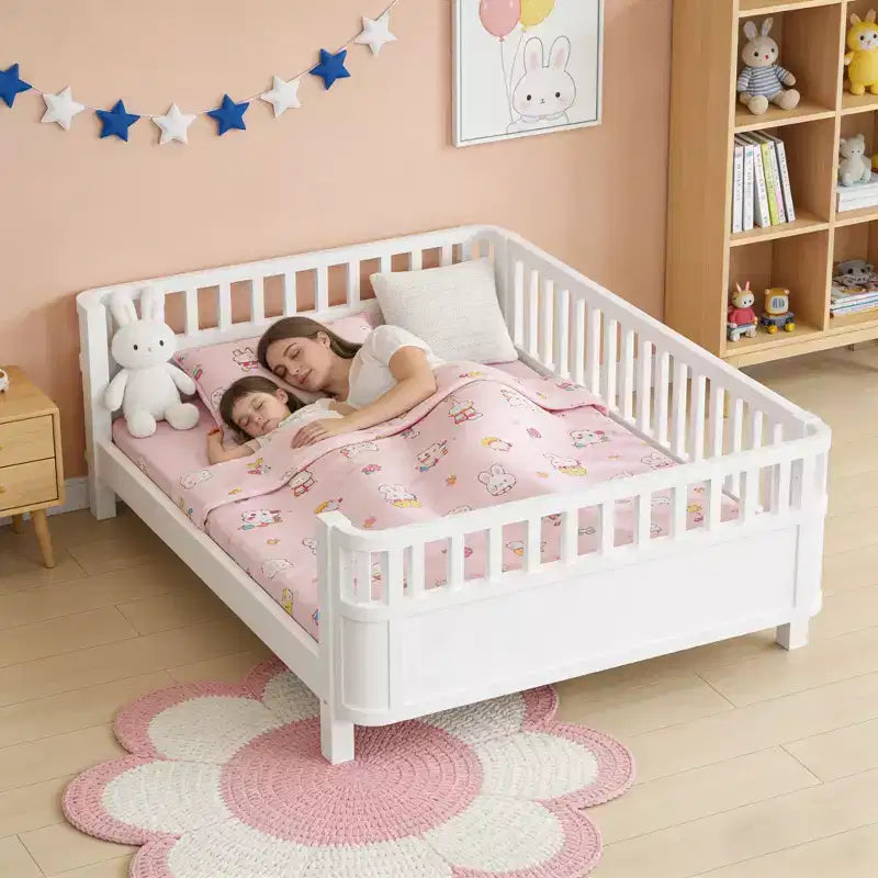 Letto a piattaforma in legno full size per bambini, letto a profilo basso in legno full size con sponde per bambine e bambini, bianco