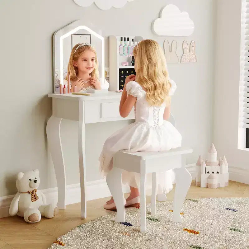 Set toeletta per bambine con sgabello, per età 3-8 anni - Ideale per camera da letto o sala giochi