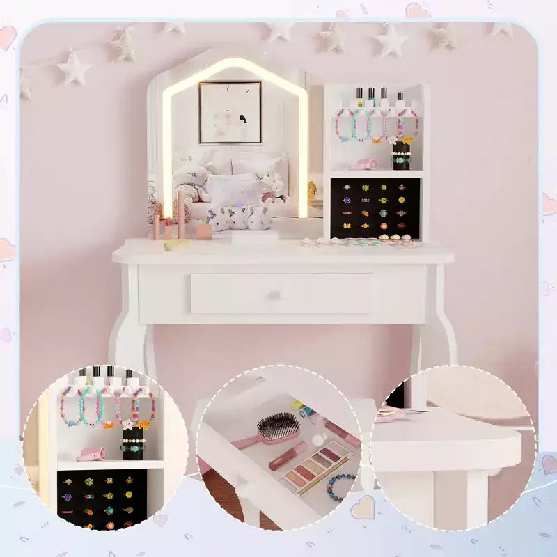 Set toeletta per bambine con sgabello, per età 3-8 anni - Ideale per camera da letto o sala giochi