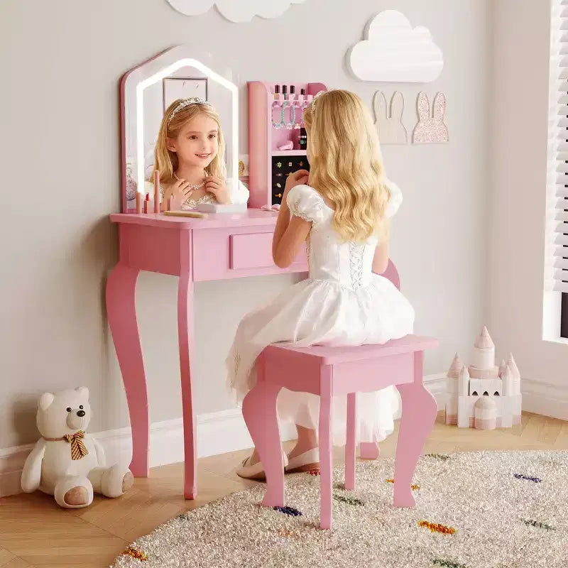 Set toeletta per bambine con sgabello, per età 3-8 anni - Ideale per camera da letto o sala giochi